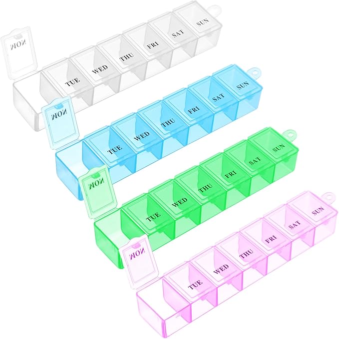 4 Pack Weekly Pill Organizer, Portable Pill Box 7 Day Pill Cases Travel Medicine Organizer for Vitamins, Supplements and Medications