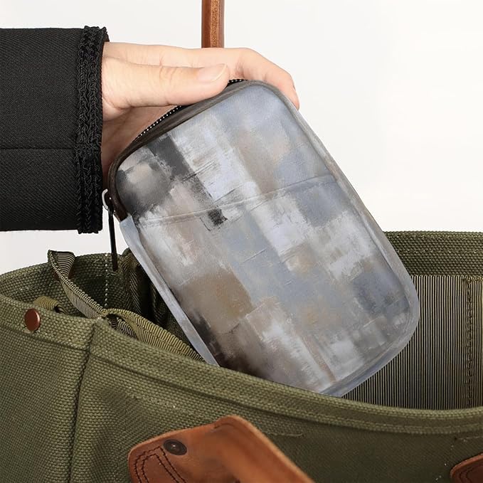 Abstract Retro Gray Art Travel Pill Organizer Box Weekly Portable Pill Case Daily Pills 7 Day Small Birth Control Pills Container Removable Compartments for Medicine Vitamins Fish Oil