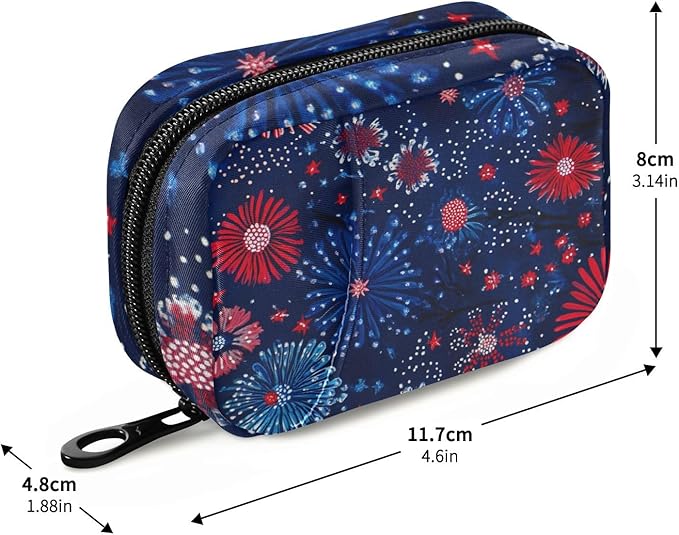 Flower 4th of July Travel Pill Organizer Case Box Container Weekly Portable Vitamin Medicine Holder Storage Bag with Zipper Removable