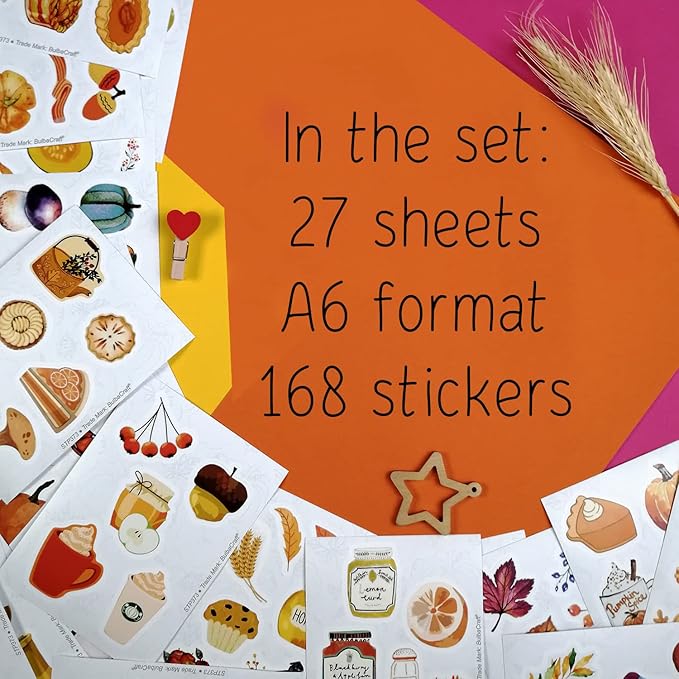 BulbaCraft Fall Stickers, Autumn-Themed Stickers with Pumpkins, Leaves, Animals & More – Perfect for Scrapbooks, Crafting, Laptops – Durable, Easy Peel-Off, Gifts for Women & Men