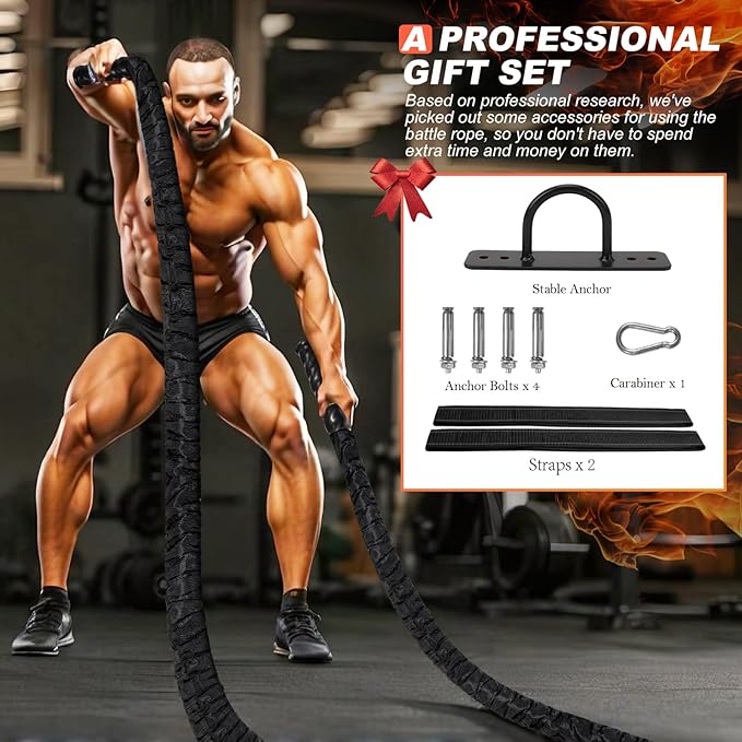 Battle Ropes for Home Gym Exercise: 1.5 Inch Diameter 30FT Length Workout Exercise Rope Training Ropes with Protective Sleeve, Heavy Battle Rope for Workout Exercise Fitness & Strength Training