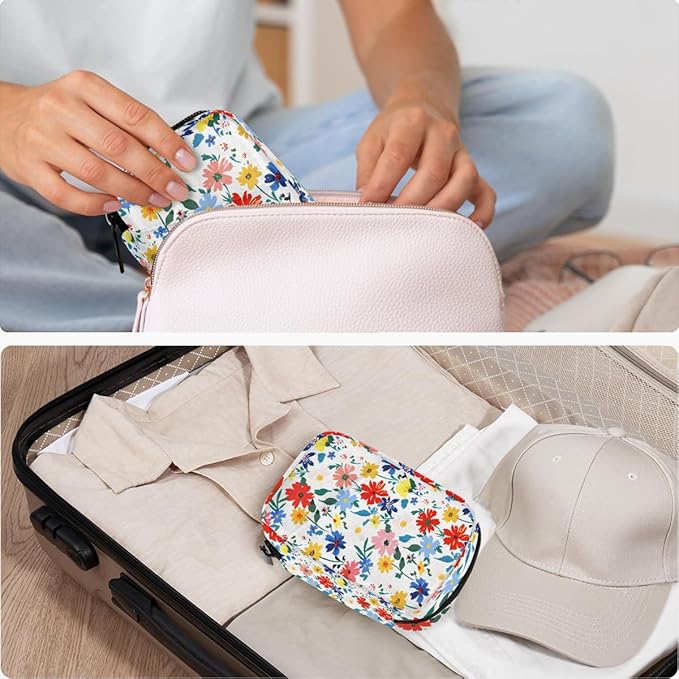 Wildflowers Watercolor Pill Case Everyday Travel, 7 Day Weekly Medicine Pill Box Compact Portable Pills Bottle Organizer with Zipper for Daily Vitamin Medicine Holder Bottle Organizers Bag
