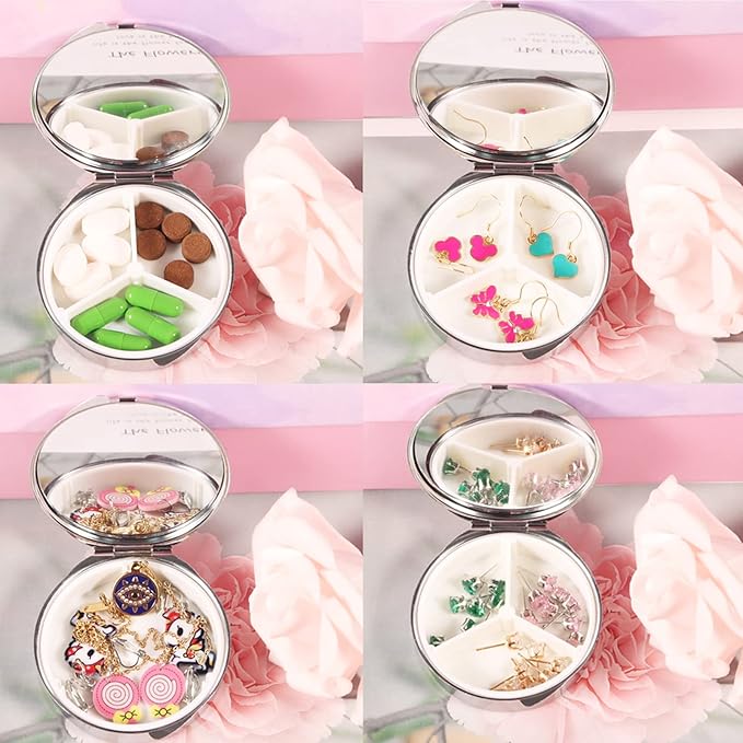 2pcs Pill Box,3 Compartment Small Pill Case for Pocket & Purse, Travel Metal Pill Organizer,Pill Container and Medicine Vitamin Organizer