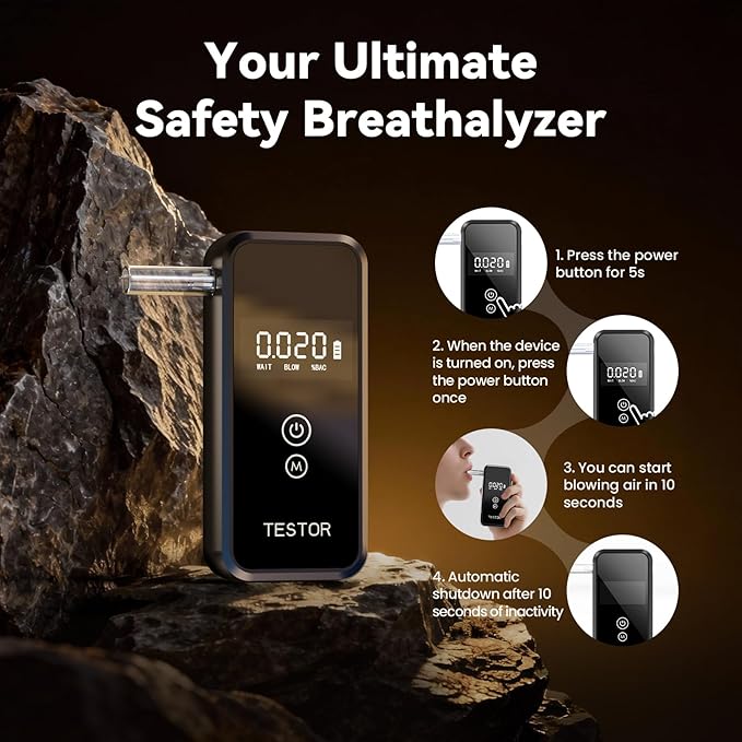 Breathalyzer, 2026 Advanced High-Accuracy Personal Breathalyzers for Alcohol, Portable Handheld Digital Alcohol Breathalyzer Tester for Home & Travel Use/8 Mouthpieces