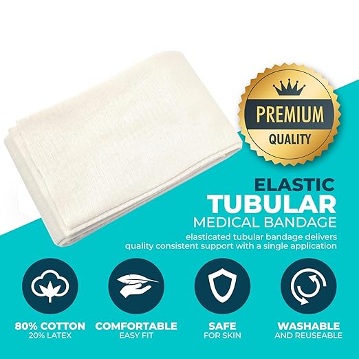 Premium Elastic Tubular Compression Bandage Size G Stockinette, 4.7 inches x 10 Feet. Reusable Elastic Bandage Sleeve Wraps Plus One Pair of Medical Scissors