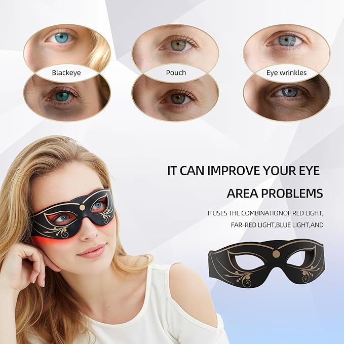 LED Eye Mask, Red Light Therapy for Eyes, Under Eye Red Light Therapy Device for Dark Circles, Puffy Eyes, Eye Bags & Fine Lines, Eye Care for Men and Women with Velcro Straps and Eye Protection