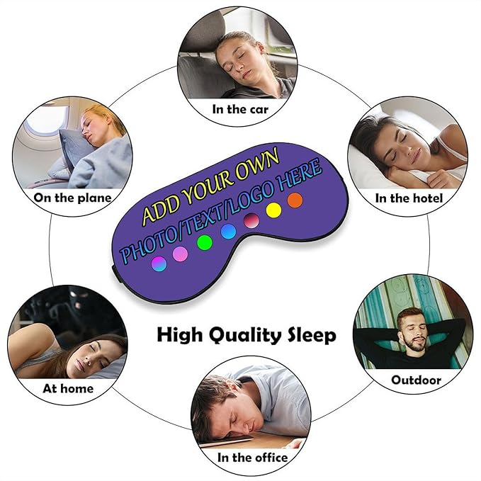 Personalized Eye Mask, Custom Eyeshade Blindfold Add Your Design Image Text Customized Eye Cover with Adjustable Strap for Sleeping Travel Work Naps Blocks Light, Lilac