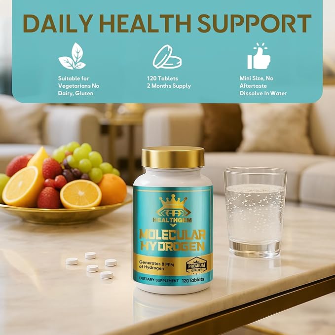 Hydrogen Water Tablets with Magnesium, H2 Molecular Hydrogen Tablets for Brain Health & Cognitive Support Instant Water, Non-GMO, Vegan, Gluten Free-120 Count