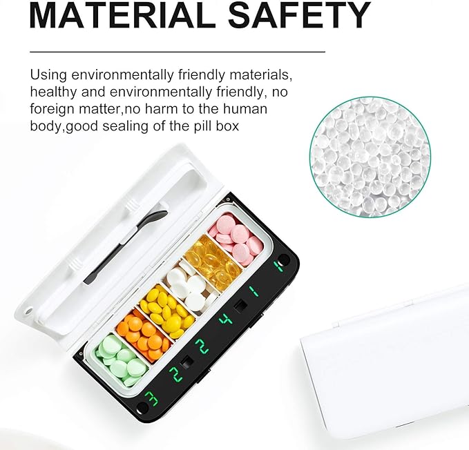 Pill Dispenser,Medicine Organizer,Weekly Pill Organizer with Smart Alarm,Remind to 7 Times a Day,Buzzer,Vibration,LED Light Display,Vitamins,Supplements,Home Pill Reminder