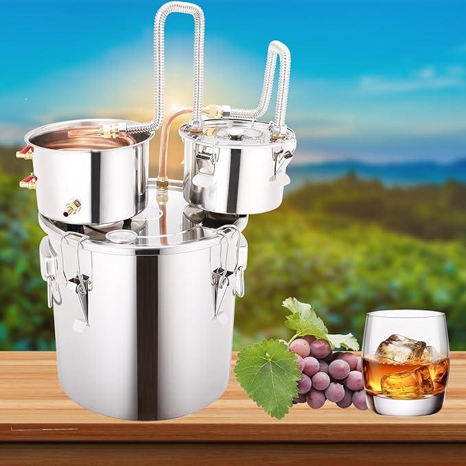 Shine Still 13.2 GAL 3 Pots Distillery Kit for Alcohol Stainless Steel Copper Tube Complete with Thumper Water Pump Metal Thermometer Fermentation Airlock Distilling for Whiskey, Brandy etc.