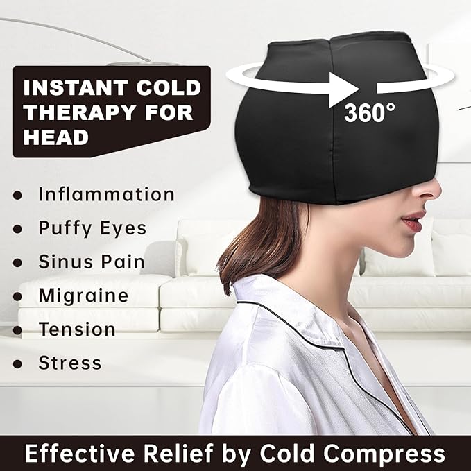 Migraine Relief Cap Headache Relief Cap Hat Head Ice Pack Wrap Migraine Cold Cap Ice Hat for Migraines Headache Tension Stress Hangover Cap Ice Beanie Cooling Gel Cap Women Men Christmas Gift