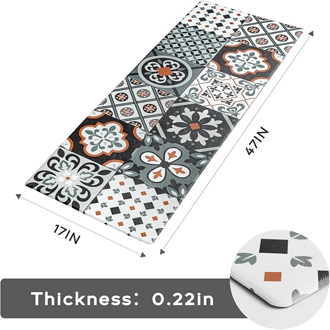 Ashler Kitchen Mats Cushioned Anti-Fatigue Kitchen Rugs, Non-Slip Waterproof Kitchen Floor Mats, Ergonomic Comfort Foam Standing Rug for Kitchen, Office, Floor, Laundry, Sink, 17x47 in, Black
