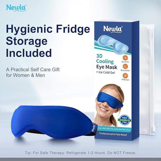 Cooling Gel Eye Mask, FSA Eligible Contoured Cold Compress for Eyes, Reusable Cold Eye Mask for Puffy Eyes, Migraine & Tired Eyes, Post Surgery, Ice Gel Pack for Eye Care, Adjustable Strap (Blue)