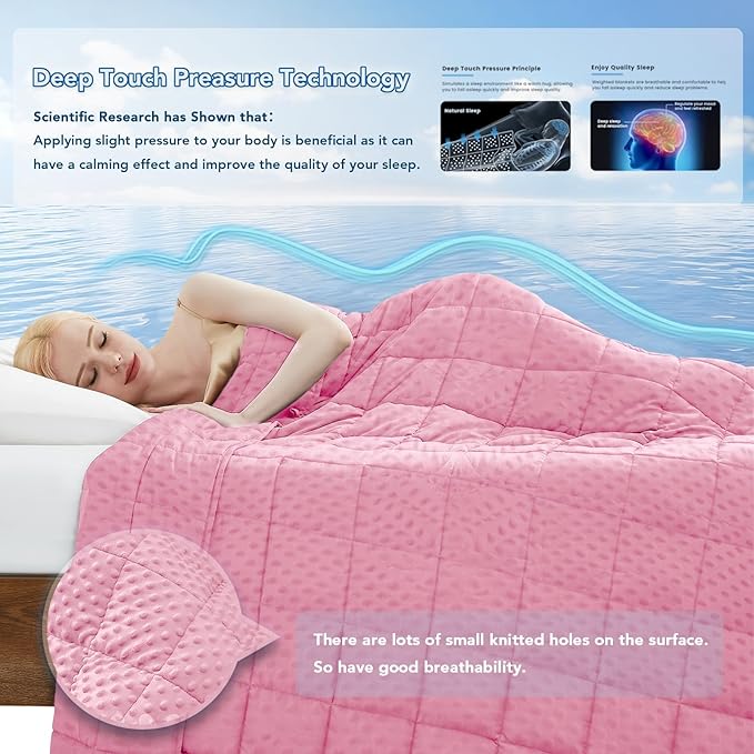Topcee Weighted Blanket for Adults (15lbs 48"x72"), Minky Dots Heavy Blanket for 140-160lbs Sleeping, Soft, Cozy and Cooling Weighted Throw Blankets, Machine Washable, Pink