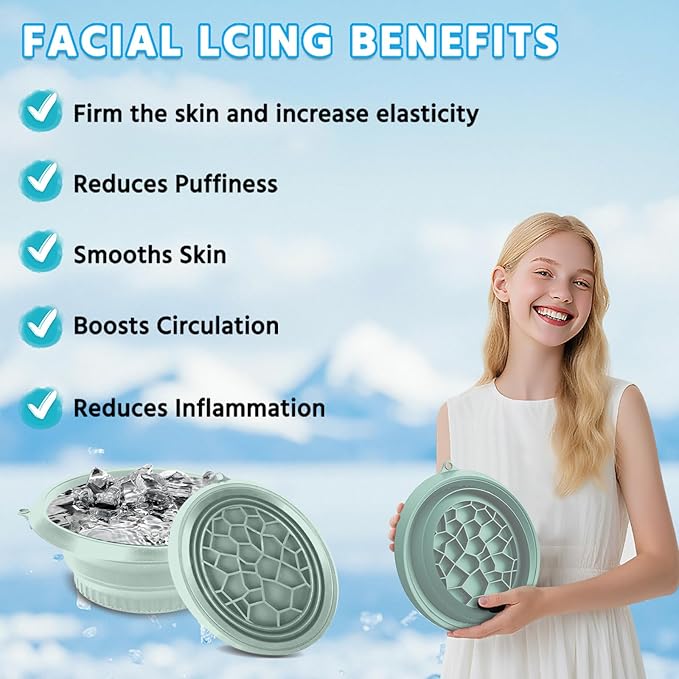 Face Tub for Ice Bath with Built-in Ice Tray – Collapsible Silicone Facial Ice Bath Bowl for Cold Plunge Therapy, Skin Tightening & Acne Relief – Portable Spa Tool for Home & Travel(Green)