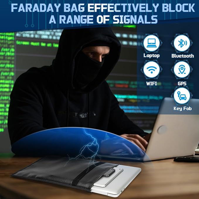 Faraday Bags, 4 Pack EMP Proof Bag for Cell Phone, Laptop, Tablet, Car Keys, Large Signal Blocking Pouches, Waterproof and Fireproof EMP Protection