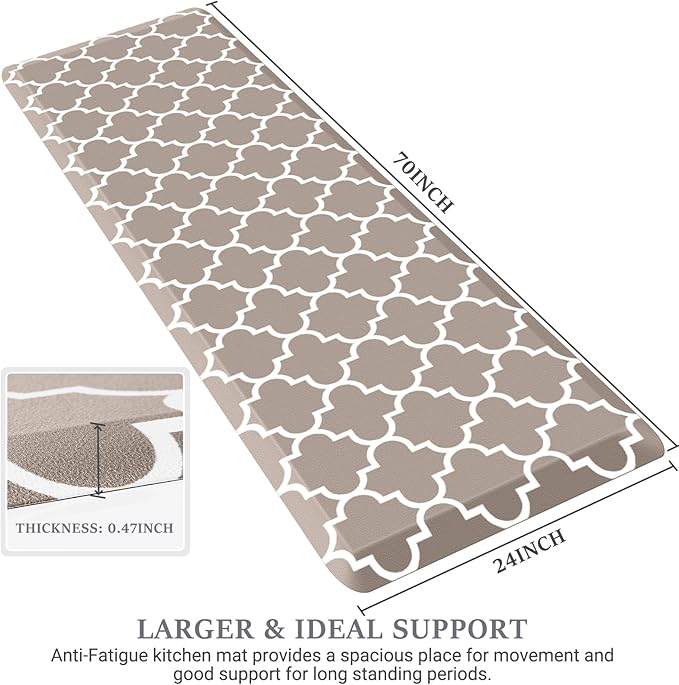 WISELIFE Anti Fatigue Floor Mat - 4/5 Inch Thick Kitchen Mat Non Slip Waterproof Heavy Duty Ergonomic Comfort Mat Durable for Home, Office, Sink, Laundry,(24" x 70", Khaki)