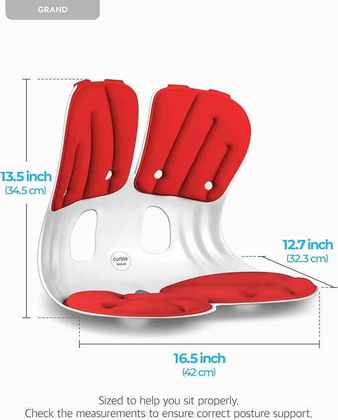 curble Grand 2PACK, Ergonomic Chair Back Support, Lumbar Support for Good Posture Correction and Back Pain Relief, Perfect for Office Chair and Work from Home, Patented(Extra Wide&Sturdy, 2P Red)
