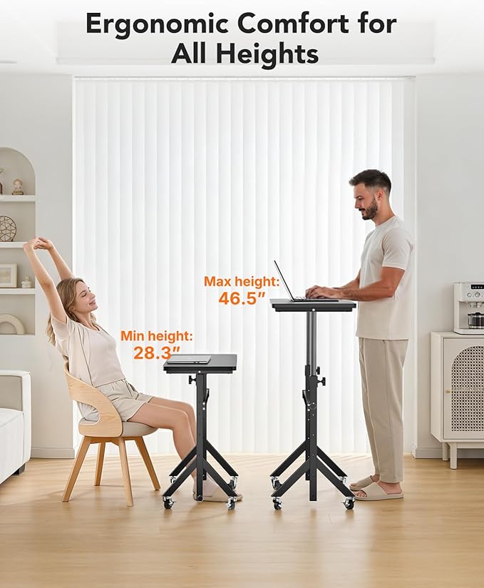 ErGear Small Standing Desk Adjustable Height, 6 Height Settings Up to 46.5″, Walking Pad Desk with Triangular Leg Design, Smooth Mobility with Lockable Wheels, Standing Desk for Walking Pad, Black