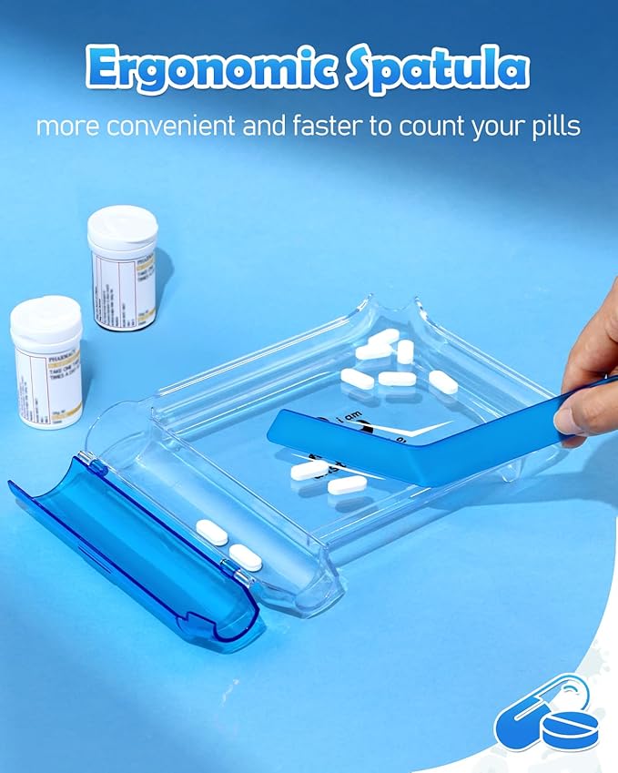 Plifal Pill Counter Tray with Spatula - Pill Counting Tray Dinosaur Print Pharmacy Counting Tray Medicine Sorting Tray with Funny Reminder Labels, Equipped with L-Shaped Spatula