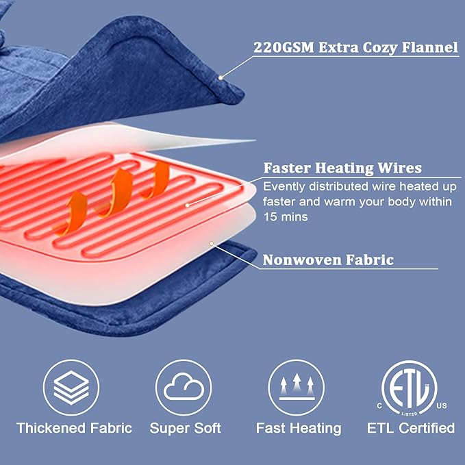 CAROMIO Weighted Heating Pad for Neck and Shoulders - UL Certified, 2.2lb Large Electric Fast Heating Pad for Pain Relief and Deep Pressure Therapy, 22"x19" Size for Neck Pain and Cramps
