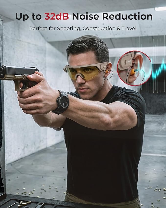 ONNAIS Shooting Glasses with Earplugs - ANSI Z87.1+ Safety Glasses with Detachable NRR 32dB Earplugs, Gifts for Men and Women