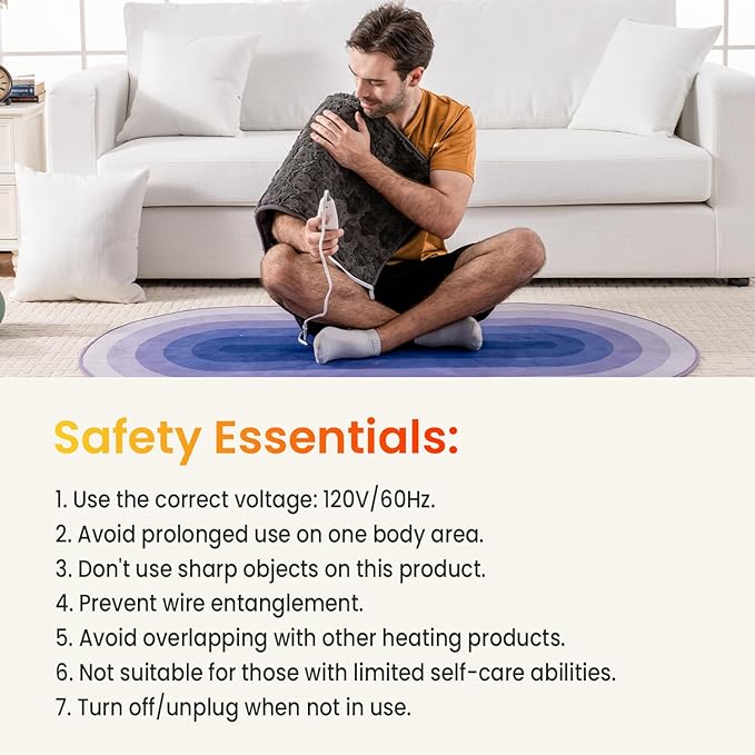 Woomer Faux Fur Electric Heating Pad for Back Pain Relief, Extra Large 17” x 33”, Extended Coverage from Neck to Hip, Two-Sided, Moist Mode, ETL Certified, 6 Adjustable Heats & 2H Auto-Off,Grey