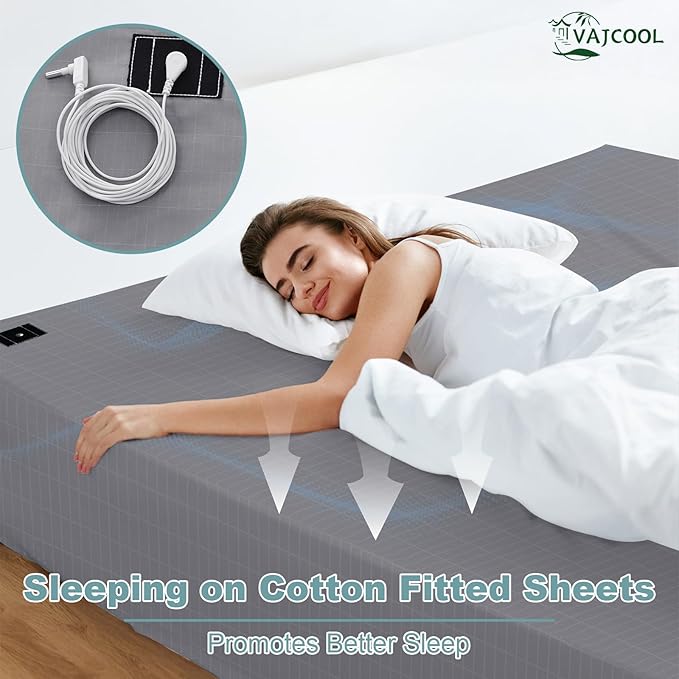 Grounding Sheets Twin Size, Grounding Fitted Sheet 39x75x15 in,10% Pure Silver Fiber, Grounded Bed Sheets for Improved Sleep & Wellness (Gray, Twin)