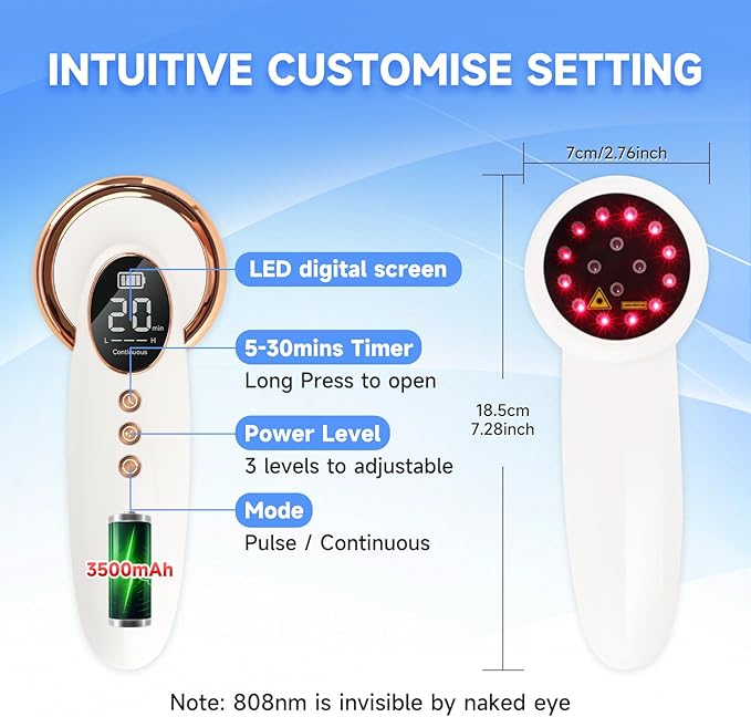 Red Light ColdLaser Therapy Device for Dogs, Handheld Infrared Light Therapy Device with Portable Suitcase, Clearly LED Display & Continuous/Pulse Mode & 3 Levels Power, 12pcs 650nm & 4pcs 808nm