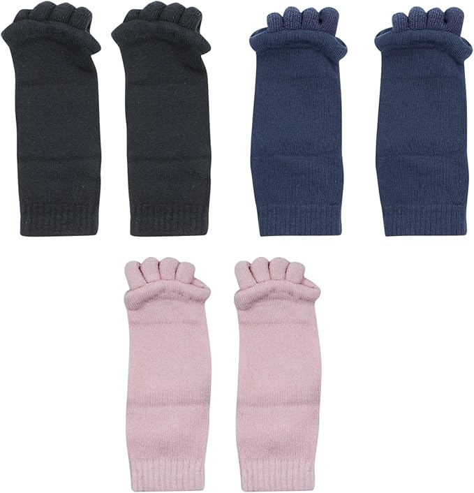 AIBEARTY 3 Pairs Yoga Sport Gym Five Toe Separator Socks Foot Massage Toeless Socks