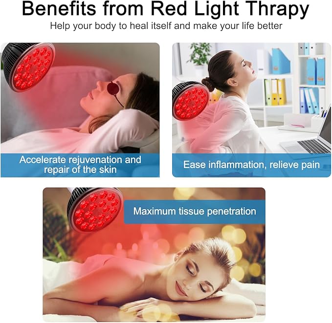 Wolezek Red Light Therapy Lamp with Lamp Holder, 660nm Red and 850nm Near Infrared Combo Wavelength LED Red Light Bulb, Light Therapy Device for Face and Body, Aluminium Shell, E27/E26 Standard