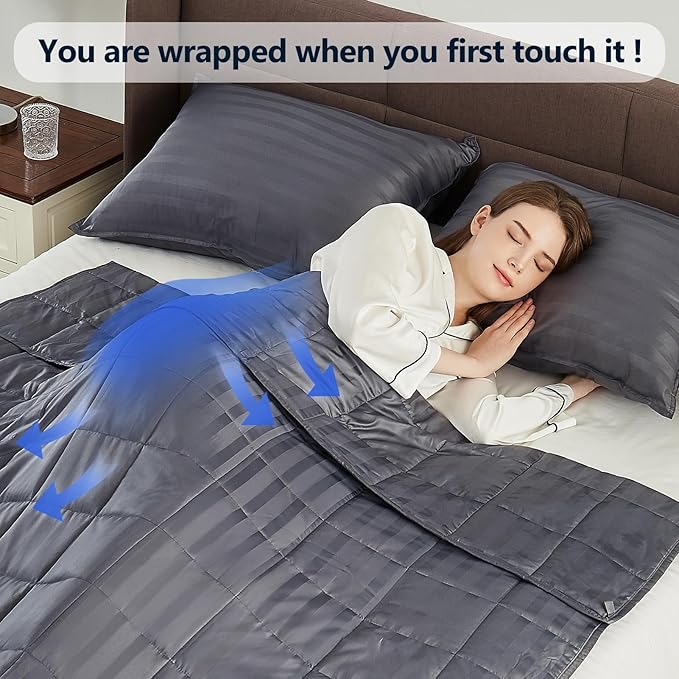 Weighted Blanket Queen Size (60"x80" 15lbs),Ultra Soft and Cozy Cooling Weighted Blanket Queen Size for Adult,Heavy Blanket with Machine Washable Soft Blanket, Stripe Grey