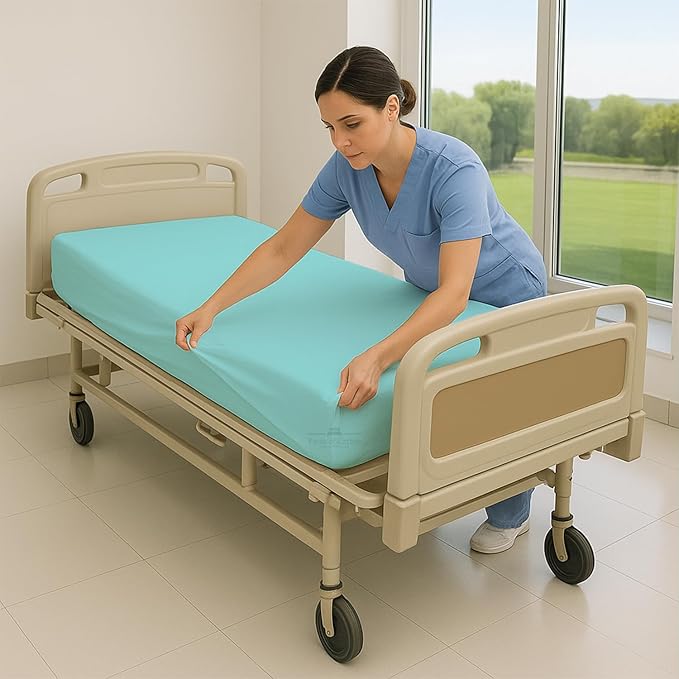 6 Pack Fitted Hospital Bed Sheets - Soft Microfiber Hospital Fitted Sheet - Hospital Bed Fitted Sheets (Aqua Blue, 36" x 84" x 12")