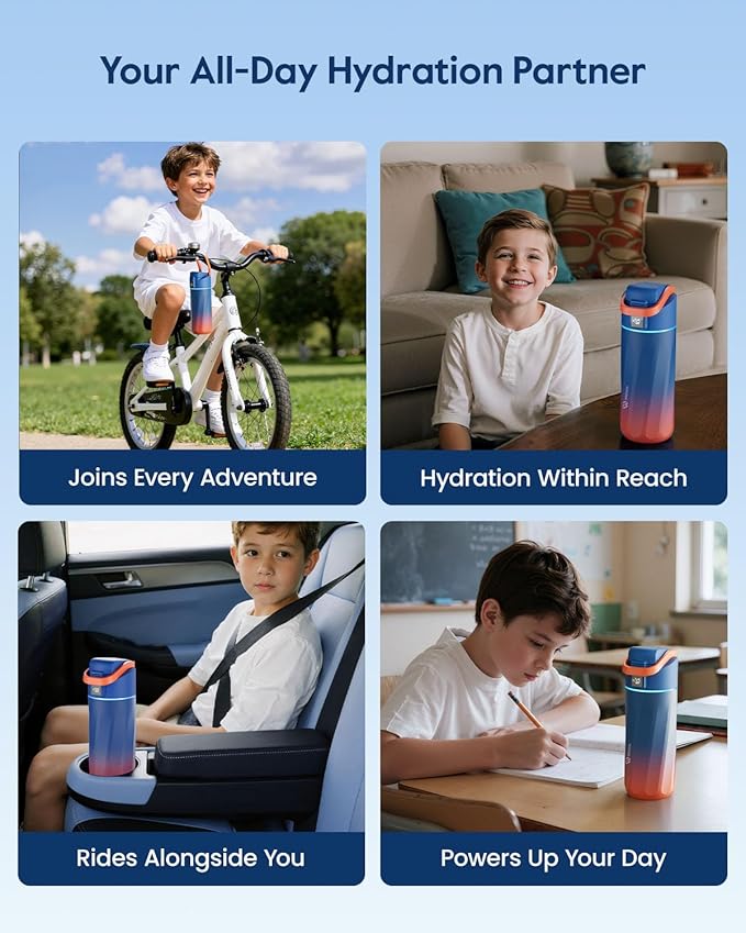 BOOST Smart Water Bottle with Reminder & Tracker, 16oz Kids Water Bottle for School, DIY Refrigerator Magnets, BPA-Free Vacuum Insulated Stainless Steel, Ideal for Mother's Day Gifts