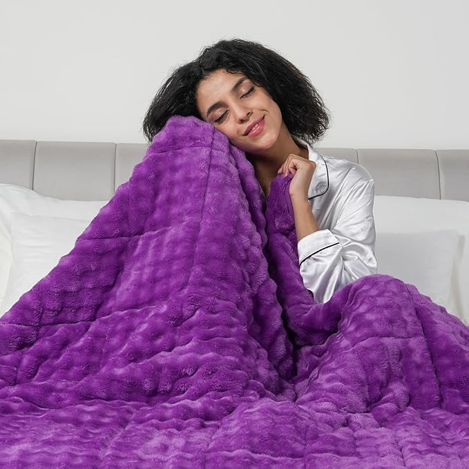 Cottonblue Weighted Blanket 15lbs Bubble Fleece Plush Sherpa Heavy Weighted Blankets for Adults, Fits Queen Size Bed, Cute Fuzzy Warm Heavy Blanket for Calm and Better Sleep, 60"x80", Purple