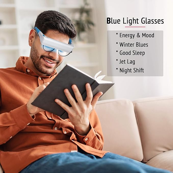 Red Light Therapy Glasses 670nm – Eye Comfort & Visual Wellness, Blue Light Therapy Support for Sleep, Circadian Rhythm, Jet Lag & Seasonal Mood, Red & Blue (2-in-1)