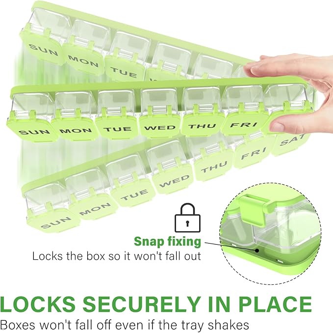 2-Pack Large Waterproof 7-Day Pill Organizer - Extra Large AM/PM Pill Boxes for Vitamins, Fish Oils & Supplements, Portable Daily Medication Dispenser