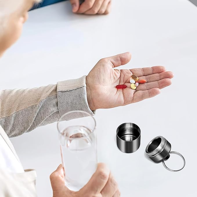 Pill Keychain Holder- Small Pill Box Waterproof Pills Fob Organizer Portable Ring Holder Keychain for Purse(Gray)
