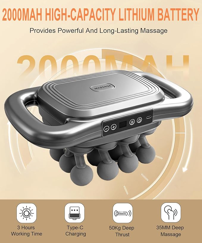 16 Head Massage Gun Set,Deep Tissue Percussion Massager with 9 Modes&Levels,Red Light Therapy,Electric Portable Muscle Massager for Back,Shoulders,Legs,Waists Muscle Pain Relief