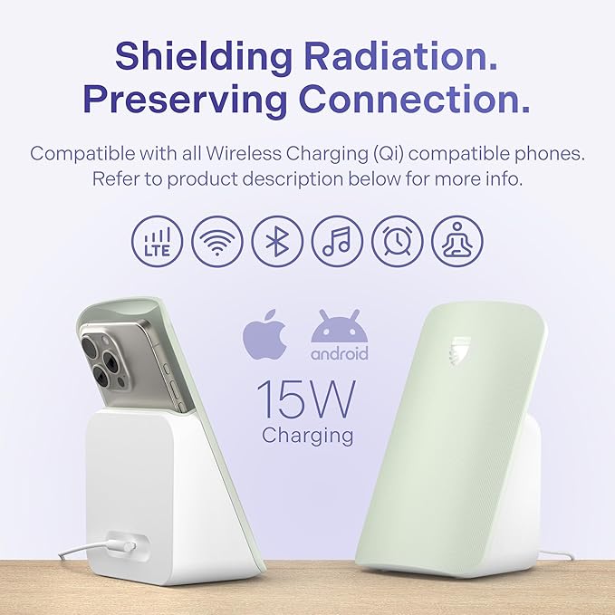 Elvy Fast Qi Wireless Charger for Cell Phones - Designed with EMF Management Technology for Enhanced Charging, Advanced Environmental Shielding, Radiation Blocker (Mint Green)