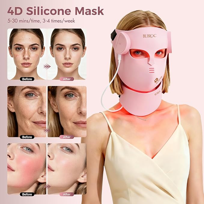 4D Red Light Therapy for Face with 400 LEDs,8+1 Color Light Therapy Mask for 4 Modes, 850nm Near Infrared Red Light Mask, 4000mAh Portable Rechargeable Led Face Mask Remote Control for Home & Travel