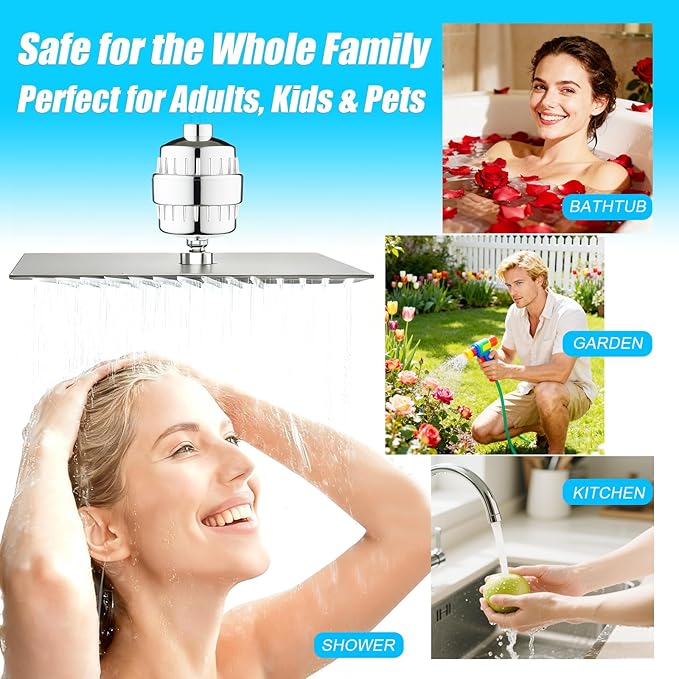 UVB 20-Stage High Pressure Shower Head Filter For Hard Water – To Reduce Chlorine, Fluoride & Heavy Metals – Universal Filtered Shower Head For Softer Skin & Healthier Hair (Filter with 1 Cartridge)