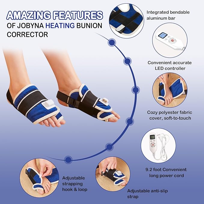 JOBYNA Electric Heating Bunion Correction, 2PCS 86-158 Big Toe Straightener for Hallux Valgus Bunion Pain Relief, Auto Shut Off, One Size Fits Most All