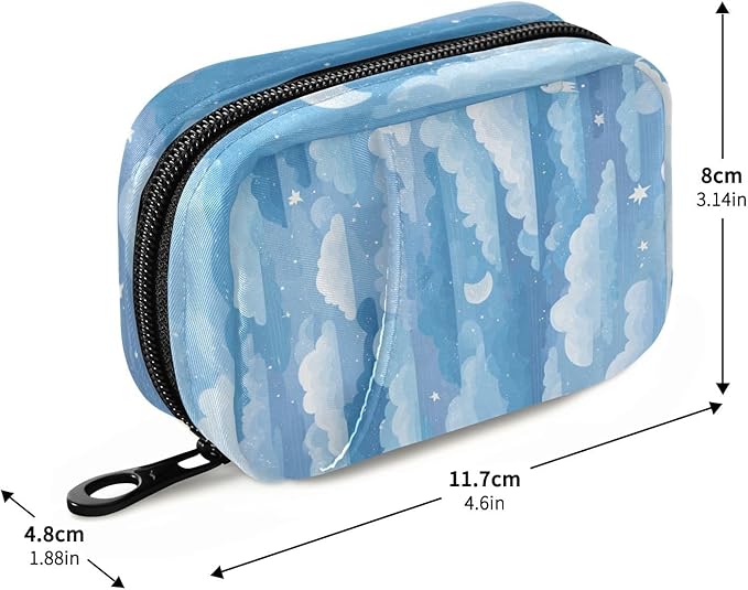 Blue Gradient Cloud and Stars Travel Pill Organizer Case Box Container Weekly Portable Vitamin Medicine Holder Storage Bag with Zipper Removable