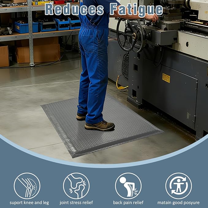 Anti Fatigue Mats Industrial 3' x 7' 15/16" Thick Ergonomic Standing Mat Commercial Kitchen Mat Heavy Duty Diamond Plate Cushioned Shop Floor Mats Helps Relieve Back and Leg Soreness