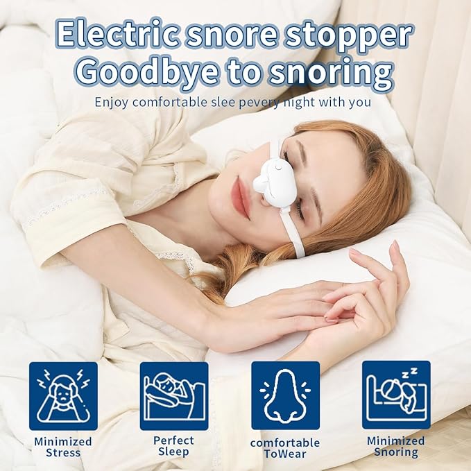 Smart Anti-Snoring Device,Smart Snore Stopper with Strong and Weak Modes for Snoring Reminder,Relief.Easy Use,AI Automatic Monitoring Portable Snore Solution for Home Office Travel (White)