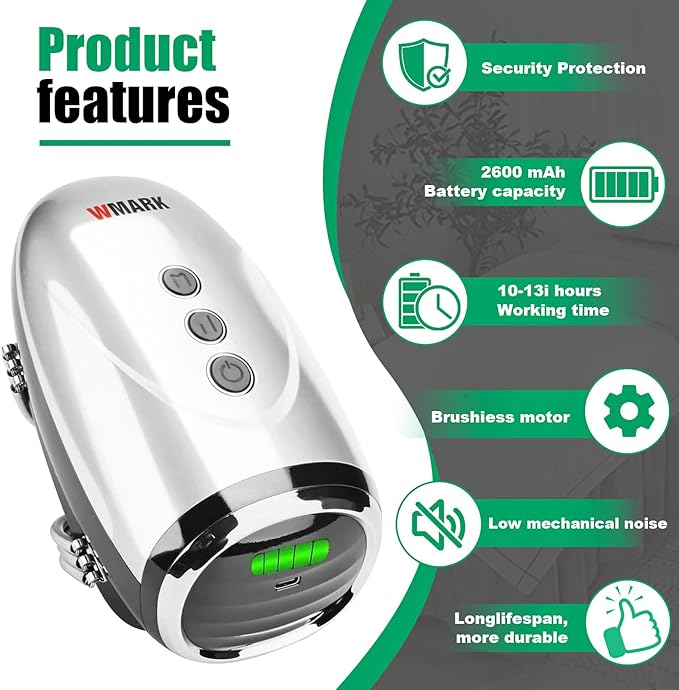 WMARK Barber Massager/Cordless HandheldMassager, Charge Neck/Legs/Hand/FaceMassager, 2 Massage Nodes 2600AMH,Silver