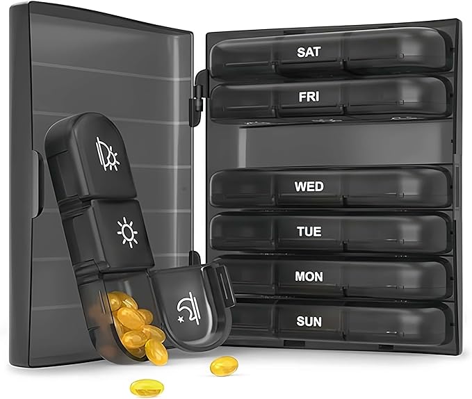 2 Pack Weekly Pill Organizer 3 Times a Day, 2 Week 7-Day Travel Accessories Daily Pill Box, Medicine Holder Case for Fish Oil, Vitamin, Supplement Storage
