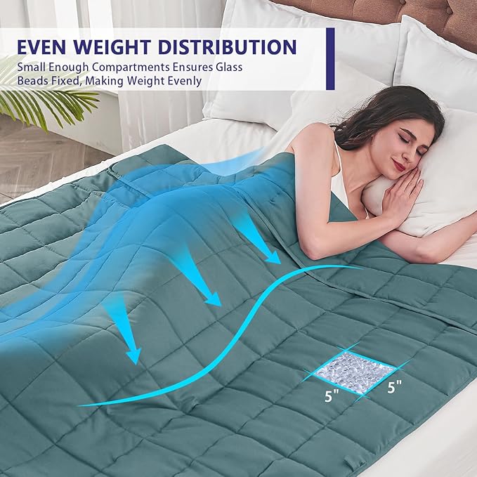 yescool Weighted Blanket for Adults (17 lbs, 60" x 80", Teal) Cooling Heavy Blanket for Sleeping Perfect for 160-180 lbs, Queen Size Breathable Blanket with Premium Glass Bead, Machine Washable