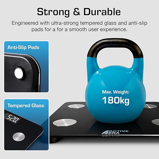 Active Era Digital Bathroom Bluetooth Scales Weight and Body Fat - Fit Track Scale Calculates BMI, Body Fat Percentage, Muscle Mass - Apple Health, Google Fit & Fitbit Compatibility (Black)